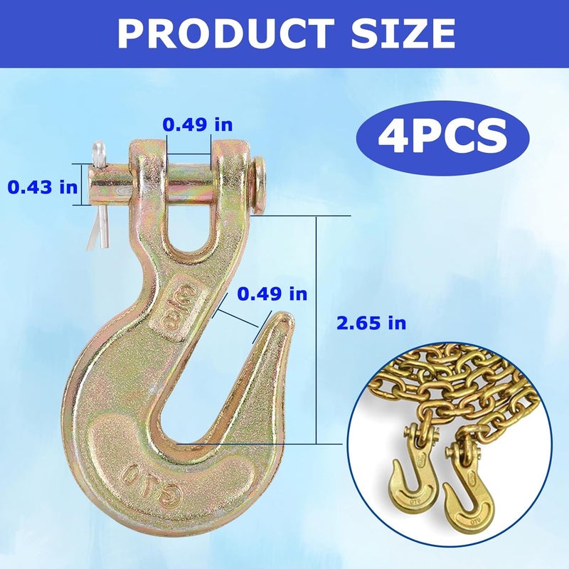 ALISWAT 4 Pack 3/8" Clevis Grab Hook, Grade 70 Forged Steel Chain Hook 3/8 Inch for Tow Chain Transport, Heavy Duty Tow Hook 6600 Lbs Working Load Limit for Trailer Truck Transport, Trailer Chain Hooks - Image 2